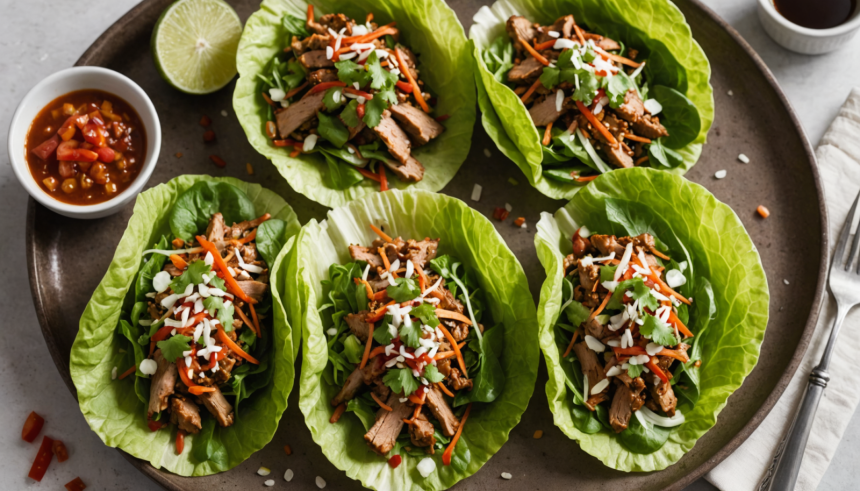 descubre cómo preparar deliciosos tacos de lechuga con cerdo al estilo asiático, una receta ligera, fresca y llena de sabor, ideal para tus comidas saludables.