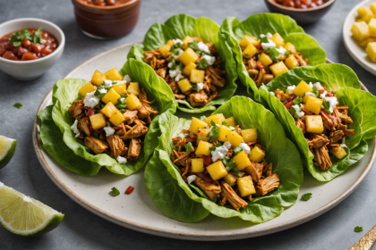 disfruta de estos deliciosos tacos de lechuga rellenos de pollo al chipotle y piña, una receta saludable, fresca y llena de sabor, ideal para sorprender en tus comidas ligeras o cenas rápidas.