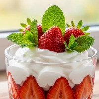 Postre Fresco de Fresas con Crema de Coco y Menta