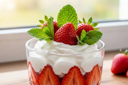 Postre Fresco de Fresas con Crema de Coco y Menta