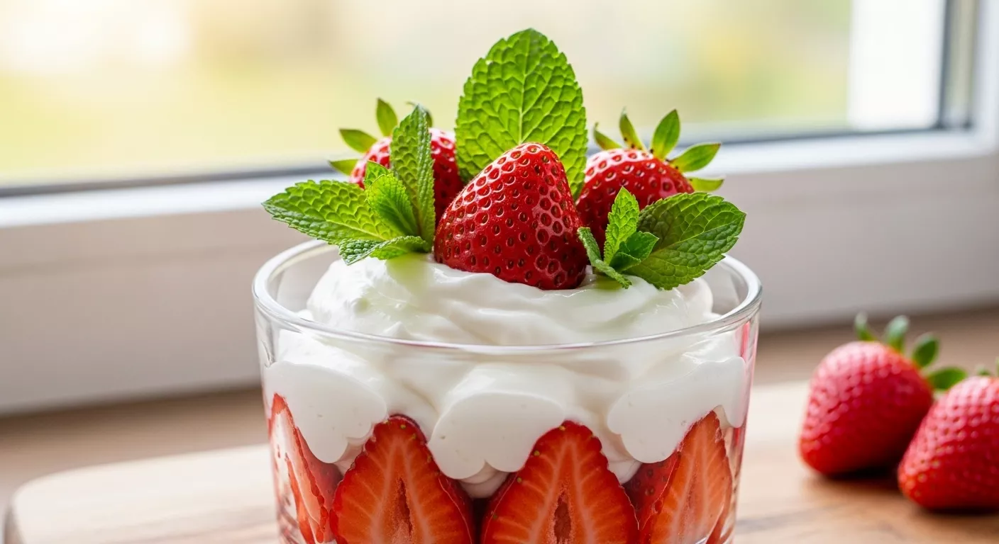 Postre Fresco de Fresas con Crema de Coco y Menta
