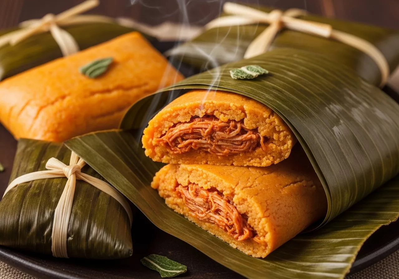 Tamales veracruzanos de puerco con chile color