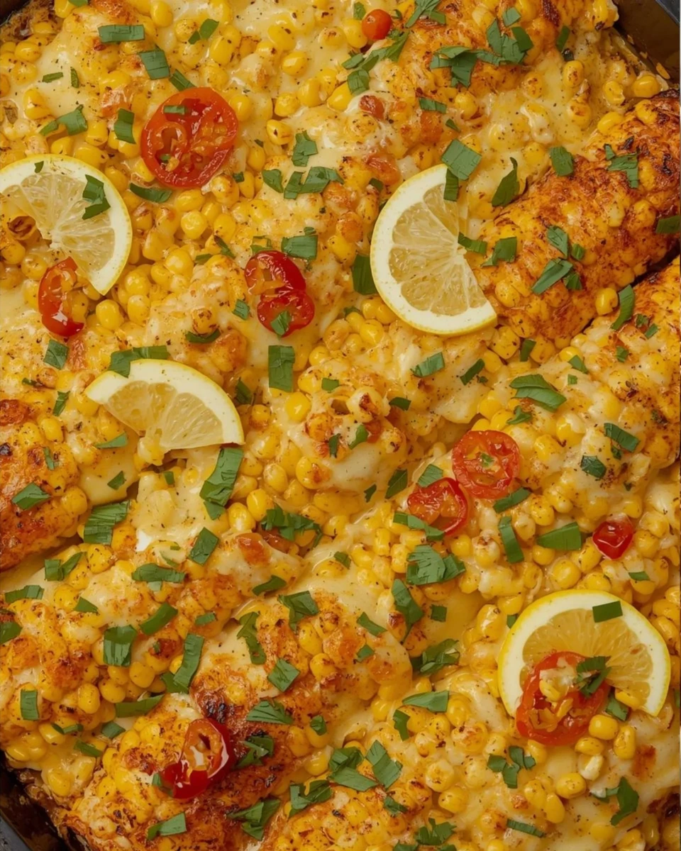 Baked Gratin Esquites in a baking dish