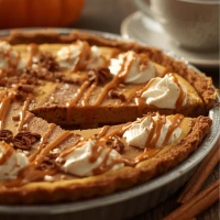 Pastel de calabaza de Castilla con cajeta servido en rebanadas