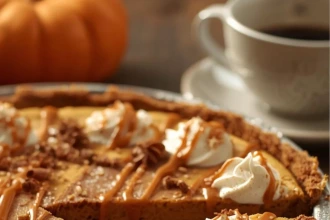 Pastel de calabaza de Castilla con cajeta servido en rebanadas