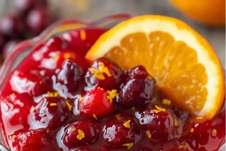 Salsa de arándanos con jamaica y naranja en compotera