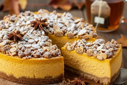 Cheesecake de calabaza con especias chai y crumble de almendra