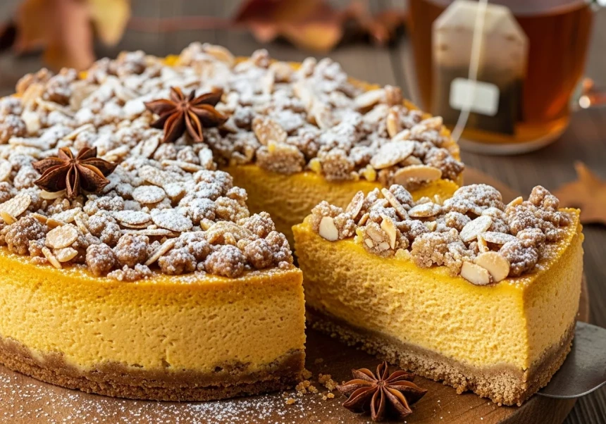 Cheesecake de calabaza con especias chai y crumble de almendra
