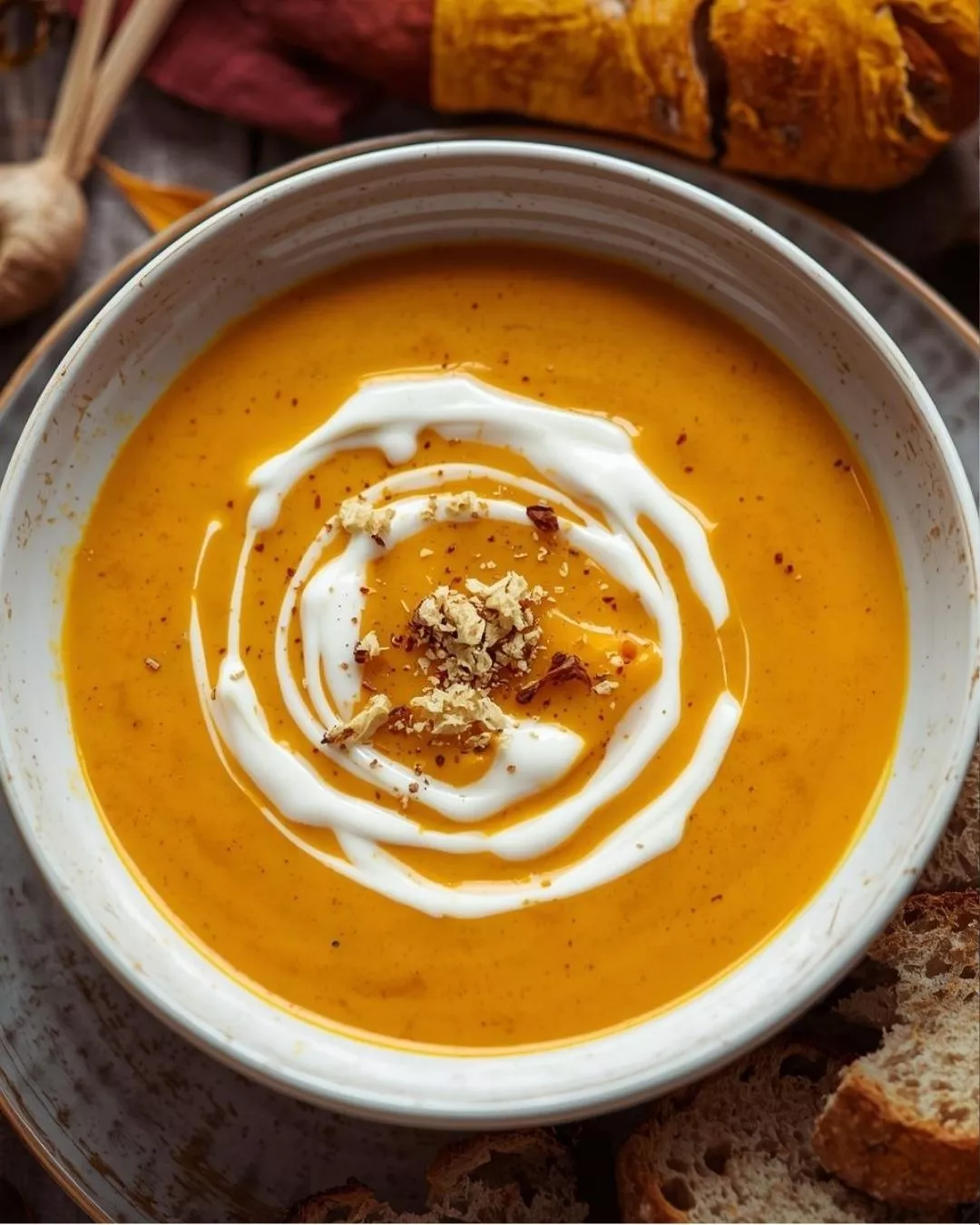 Image of Roasted pumpkin cream with ginger served on a plate