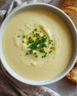 Crema de poro y papa con toque de trufa