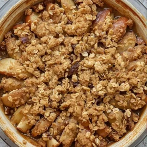 Imagen de Crumble de manzana con avena servida en plato