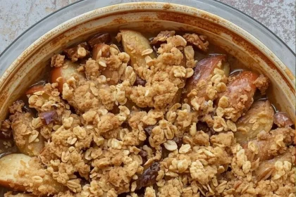 Imagen de Crumble de manzana con avena servida en plato
