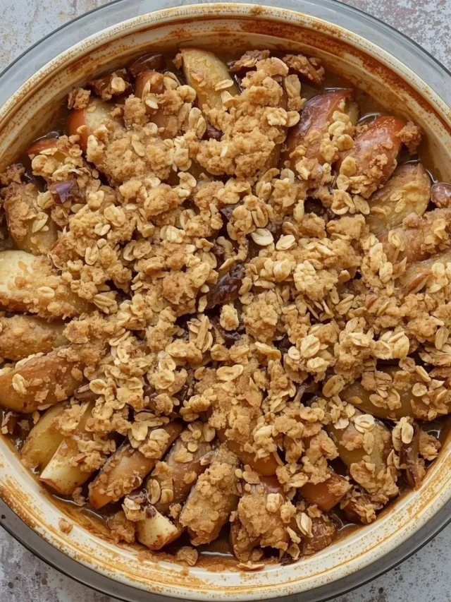 Imagen de Crumble de manzana con avena servida en plato