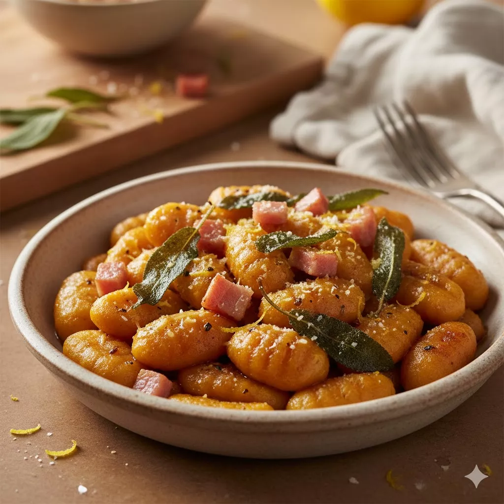 Gnocchi de Camote con Mantequilla Café, Salvia y Limón