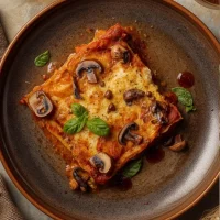 Imagen de Lasaña de hongos y ricotta trufada servida en plato