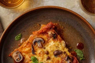 Imagen de Lasaña de hongos y ricotta trufada servida en plato