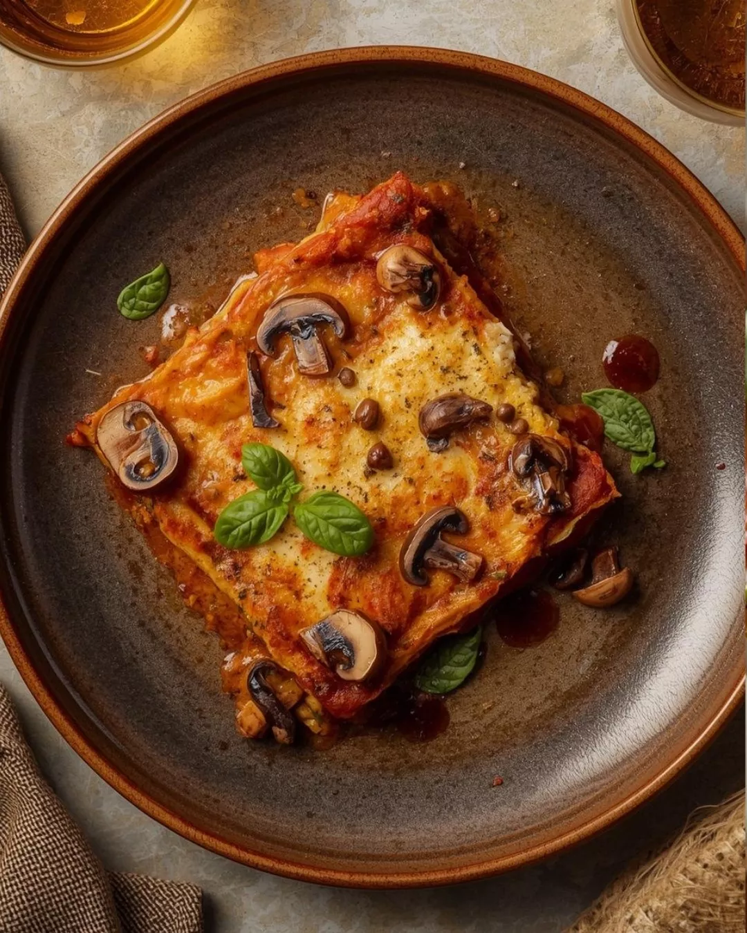 Image of Truffled mushroom and ricotta lasagna served on a plate