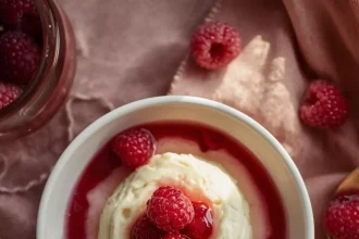 Imagen de Panna cotta de vainilla con frutos rojos servida en plato
