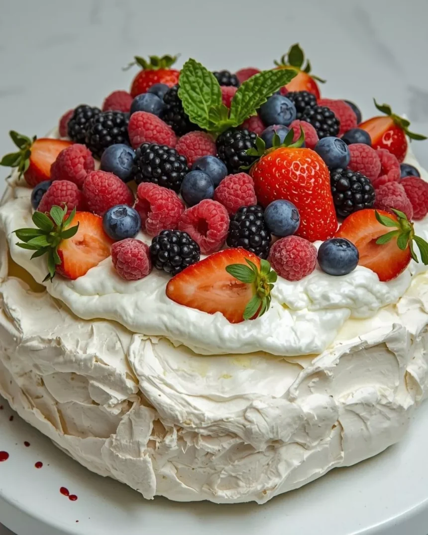Imagen de Pavlova de frutos rojos servida en plato
