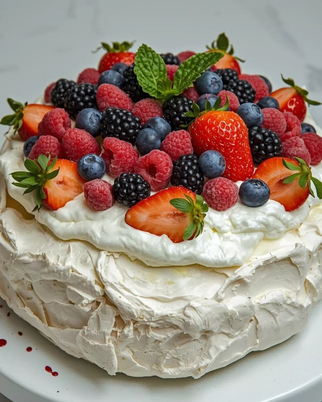 Image of Red Berry Pavlova served on a plate
