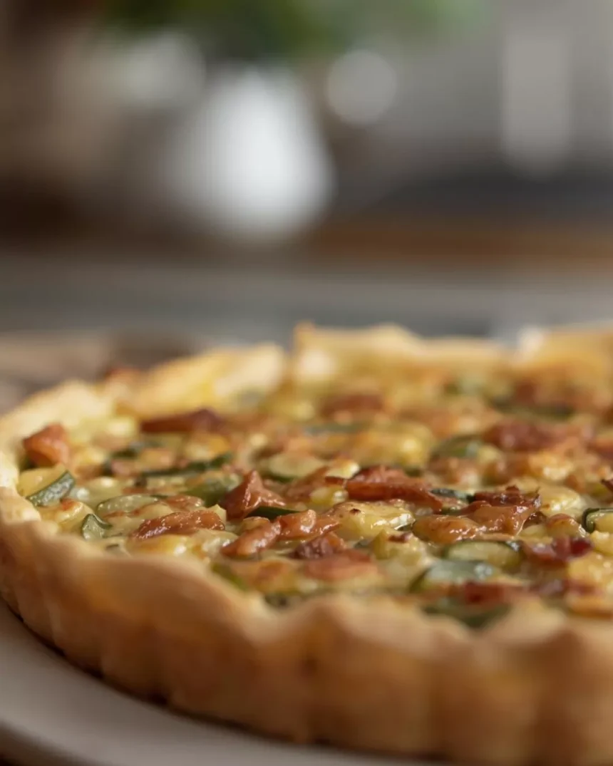 Imagen de Quiche de poro y tocino servida en plato