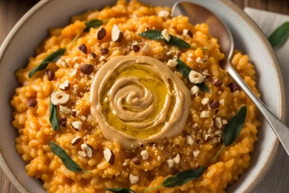 Risotto de camote y salvia con mantequilla avellanada y pepitas