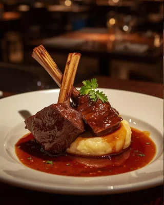 Short ribs al vino tinto con puré de papa cremoso