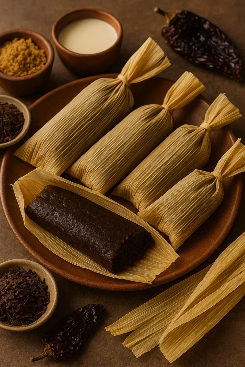 Tamalitos Negros de Chocolate y Chile Ancho