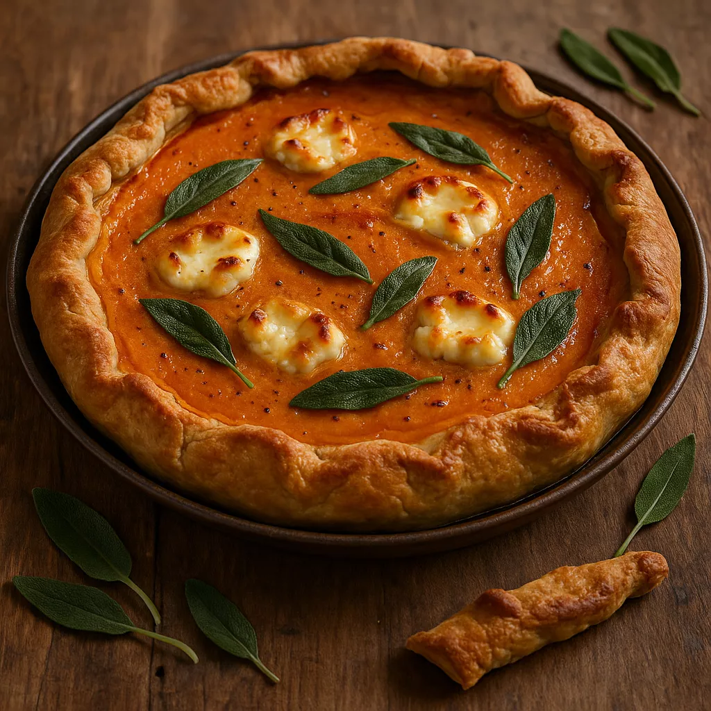 Tarta Rústica de Calabaza, Camote y Queso de Cabra