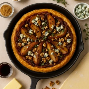 Tatin Salado de Pera, Cebolla Caramelizada, Queso Azul y Nuez