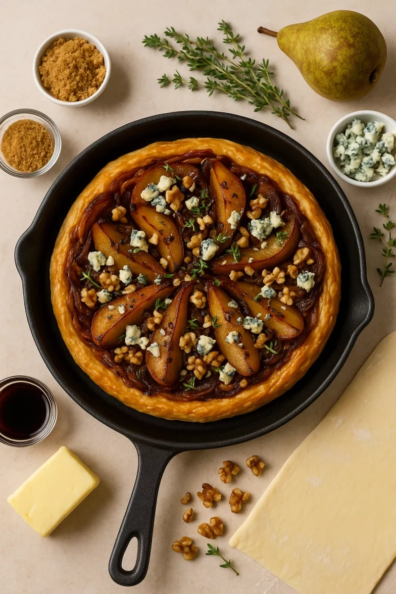 Tatin Salado de Pera, Cebolla Caramelizada, Queso Azul y Nuez