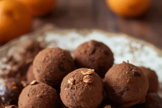 Imagen de Trufas de chocolate amargo y naranja servida en plato
