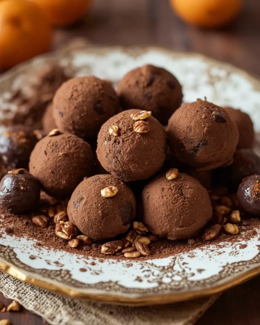 Trufas de chocolate amargo y naranja 1 Imagen de Trufas de chocolate amargo y naranja servida en plato