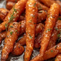 Imagen de Zanahorias glaseadas con miel y tomillo servida en plato