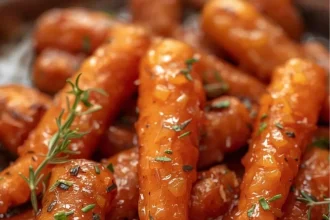 Imagen de Zanahorias glaseadas con miel y tomillo servida en plato