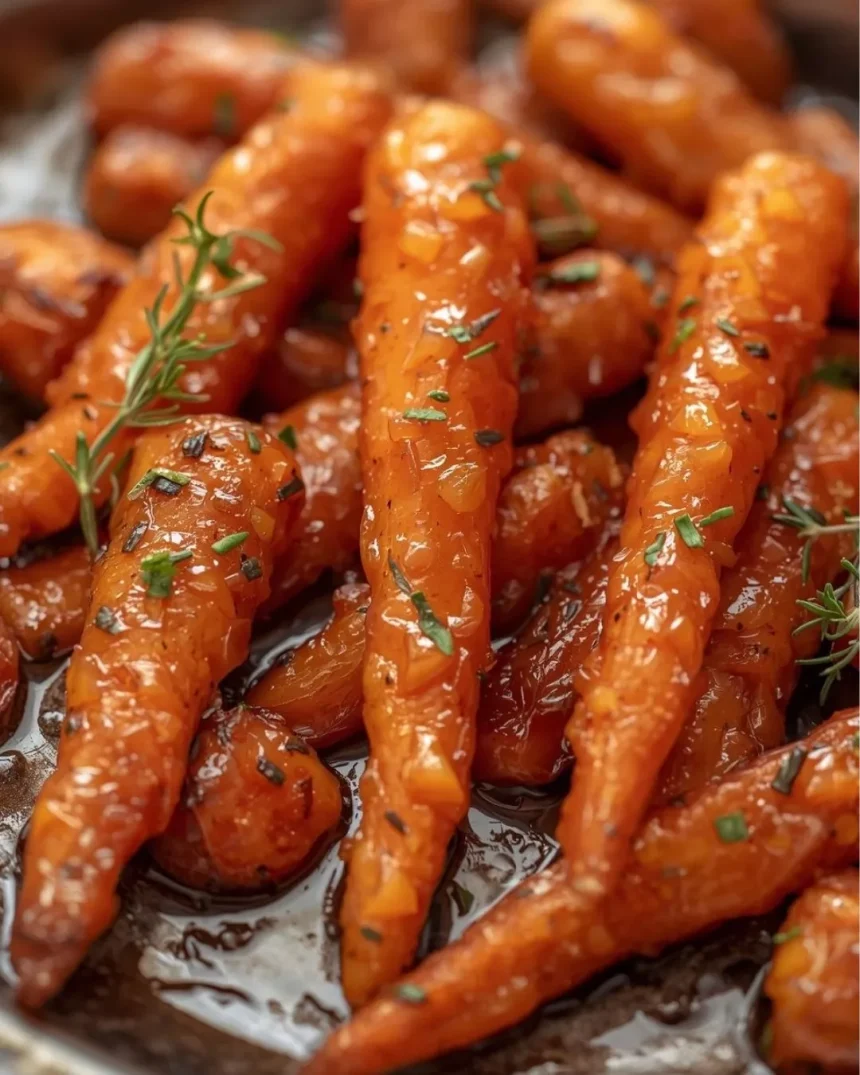 Imagen de Zanahorias glaseadas con miel y tomillo servida en plato