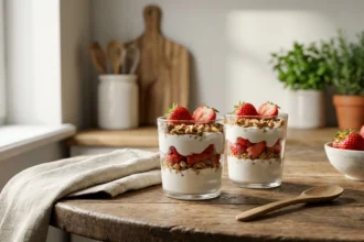 enjoy our delicious strawberry and yogurt cups, a fresh and healthy option perfect for any time of day.