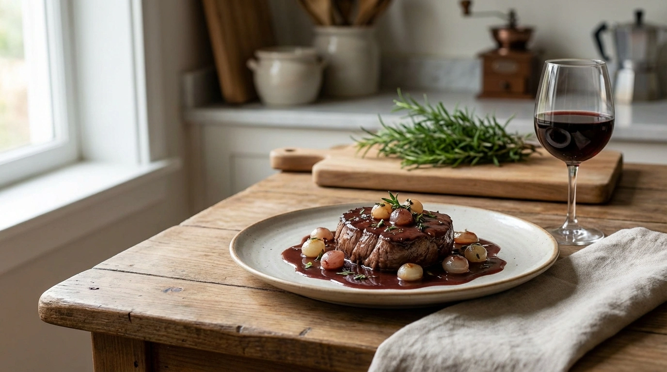 delicious beef fillet cooked in red wine, a classic recipe that combines flavor and elegance for any special occasion.