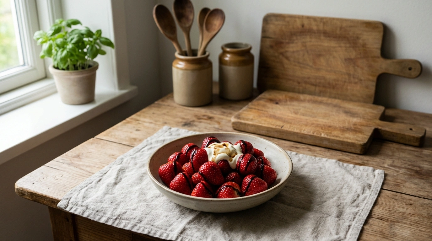 delicious fresh strawberries combined with balsamic and soft cream, an elegant and easy-to-prepare dessert for any occasion.