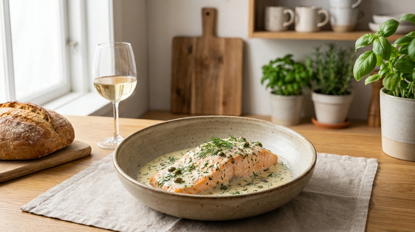 delicioso salmón en salsa de vino blanco, una receta fácil y sofisticada que combina sabores frescos y elegantes para sorprender en cualquier ocasión.