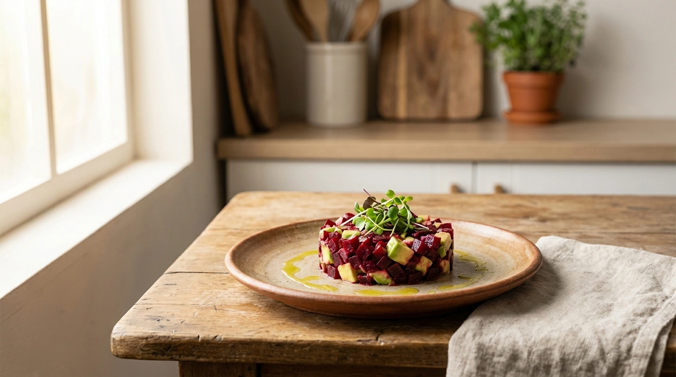 delicious beet and avocado tartare, a fresh and healthy combination perfect for any occasion.