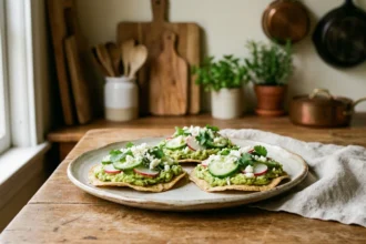 deliciosas tostaditas de aguacate y pepino, perfectas para un snack fresco y saludable. disfruta de una combinación de sabores naturales y textura crujiente en cada bocado.