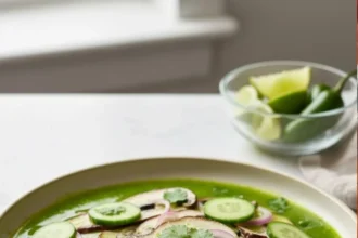 Aguachile de hongos portobello en salsa verde con pepino