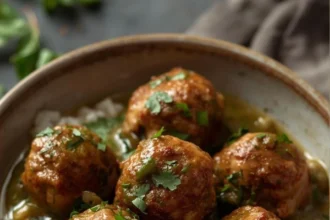 Cazuela con albóndigas de pavo en salsa verde