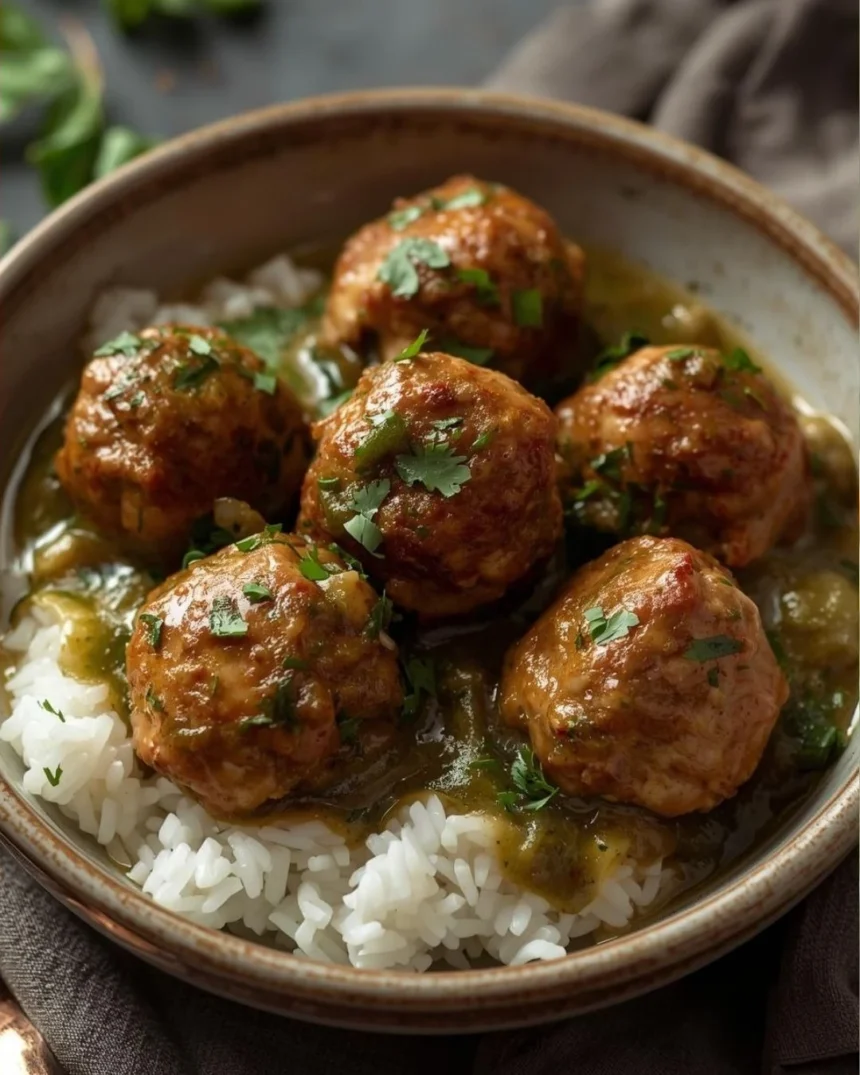 Cazuela con albóndigas de pavo en salsa verde