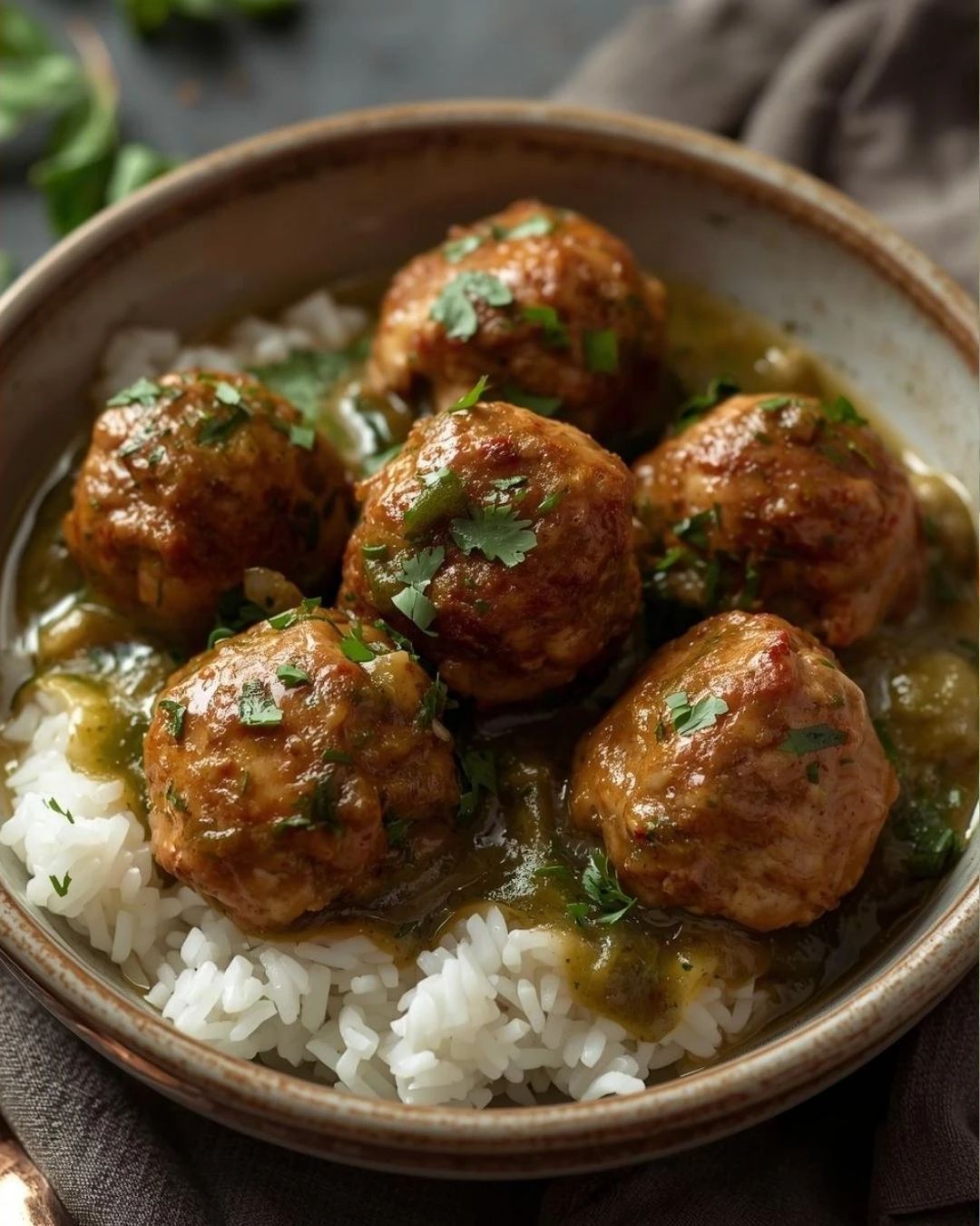 Cazuela con albóndigas de pavo en salsa verde