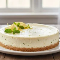 Rebanada de cheesecake cremoso con limón