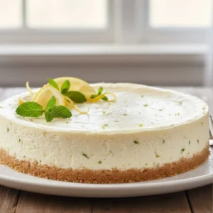 Rebanada de cheesecake cremoso con limón