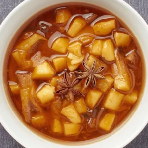 Tazón con cubos de manzana cocida y canela