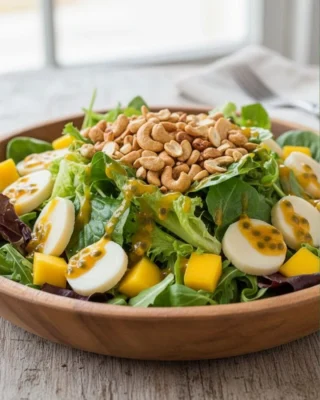 Ensalada de palmitos con vinagreta de maracuyá
